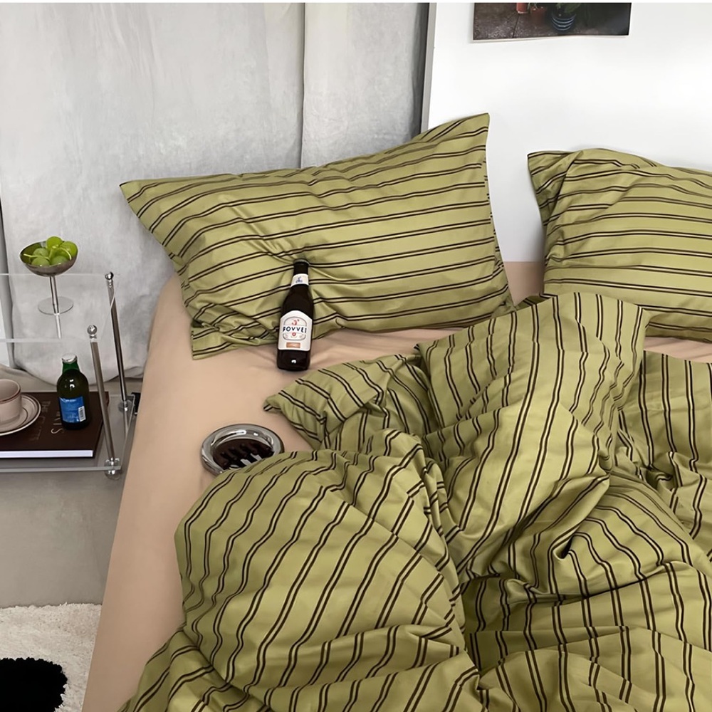 Olive Striped Bedding Sheet Set
